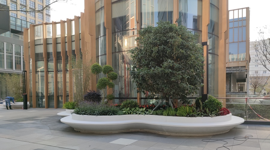 飾紀上品GRC坐凳為博創總部大廈增色添彩